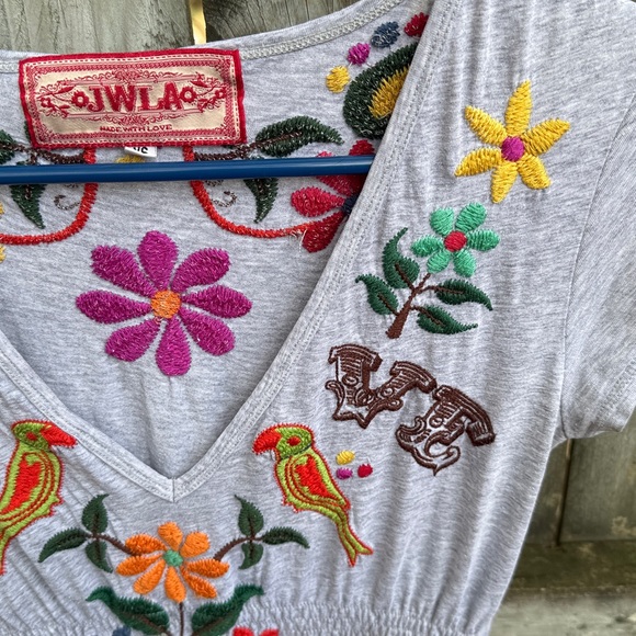Johnny Was JWLA Embroidered LOVE Birds Floral V-neck Cotton Cap Sleeve Dress XS - Picture 8 of 12